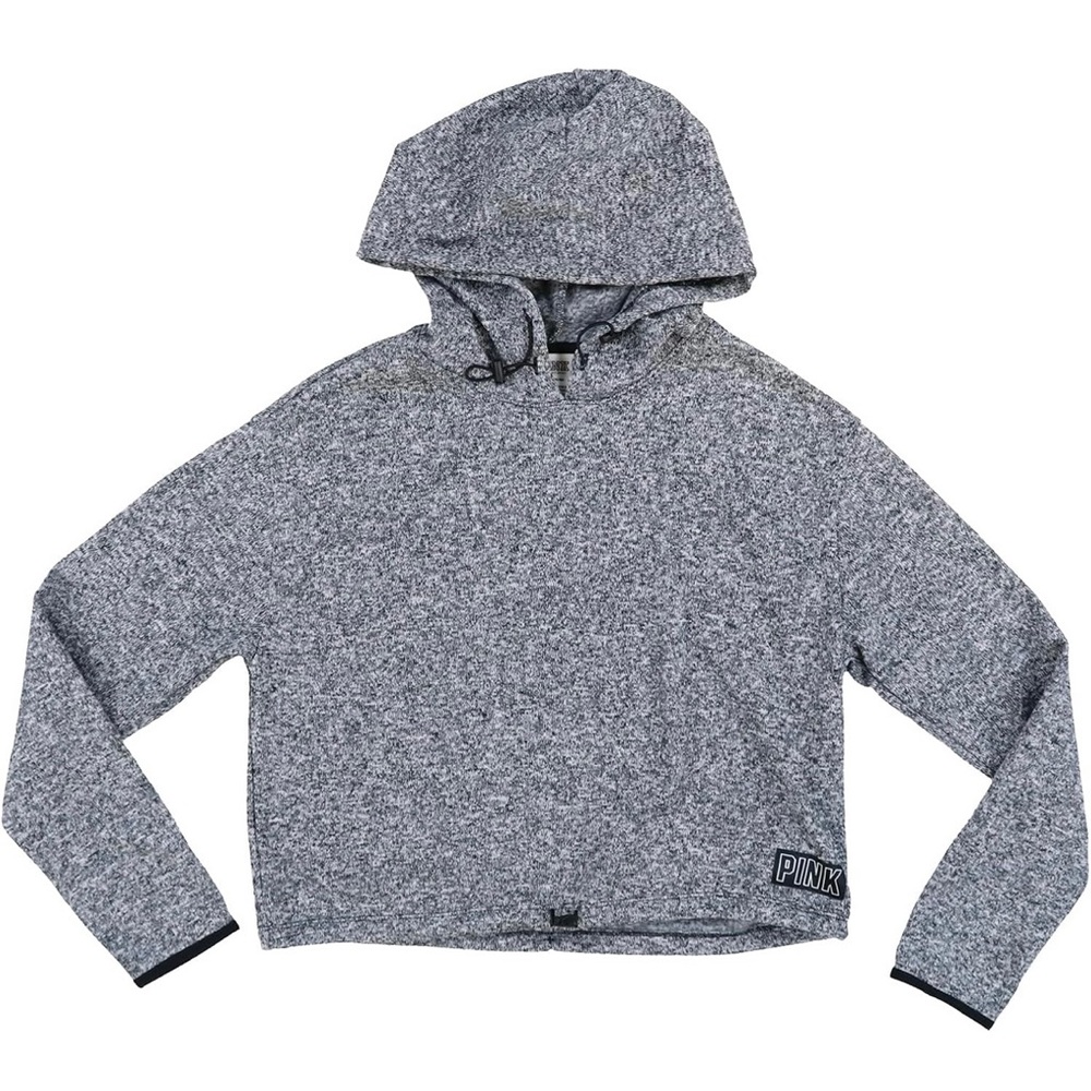 Victorias Secret Pink Gray Knit Cropped Toggle Hoodie Size S